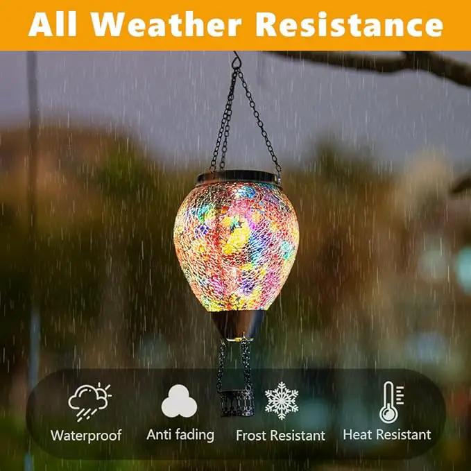 DREAMSOUL Mosaic Hot Air Balloon Solar Lantern with LED Light, Hanging Glass Solar Lanterns Outdoor Waterproof for Garden Patio Porch Decor by GreenHaven Gardens