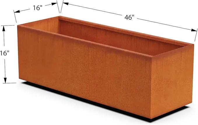 46-Inch Corten Steel Planter Box - Large Rectangular Planter for Outdoor Plants | Modern Heavy Duty Metal Design | Made in USA by GreenHaven Gardens