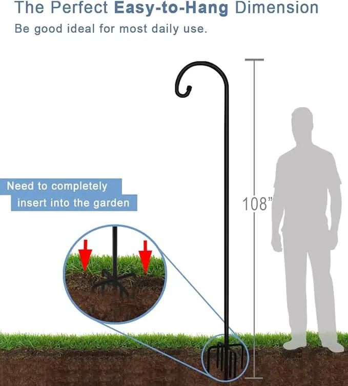 108 inch Outdoor Shepherd Hook with 5 Prong Base (2 Packs), Adjustable Heavy Duty Garden Hanging Stake for Bird Feeder Solar Light Plant Hanger Wedding Decor, Matte Black by GreenHaven Gardens
