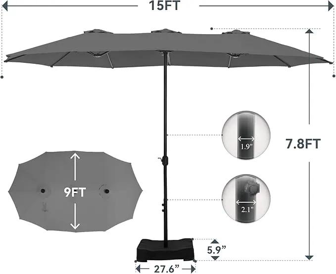GREEN PARTY 15 ft Rectangle Patio Umbrella with Base Included, Double-Sided Table Umbrella with Crank, Large Outdoor Umbrellas for Patio Poolside Garden Backyard, Smoky Gray by GreenHaven Gardens