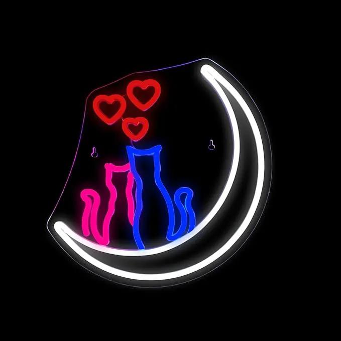 Two Cats on Moon Neon Sign,Cute Couple Kittys Neon Lights for Wall Decor,Kawaii Animal 3D LED Neon,USB Light Up Signs for Girls Bedroom Bar Home Party Valentine's Day Cat Lovers Weddings by GreenHaven Gardens