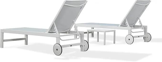 PURPLE LEAF Outdoor Chaise Lounge Set of 4 White Aluminum Lounge Chair Outdoor with Wheels Five-Position Adjustable Patio Lounge Chair for Pool Deck Yard, Bluish-Gray by GreenHaven Gardens