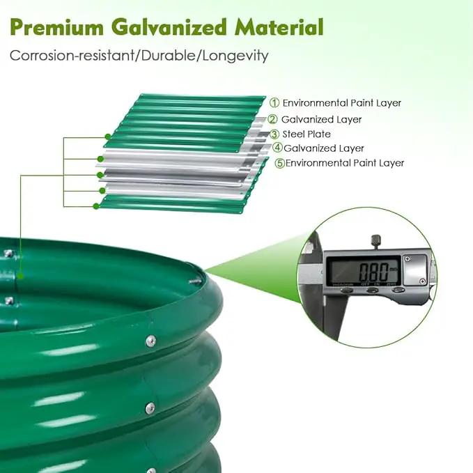 FORTUNO 2 Pcs 2 Ft Round Raised Garden Bed Box Galvanized Metal Outdoor High Flower Bed Steel Patio Ground Planter for Planting Vegetables and Herbs, Green by GreenHaven Gardens