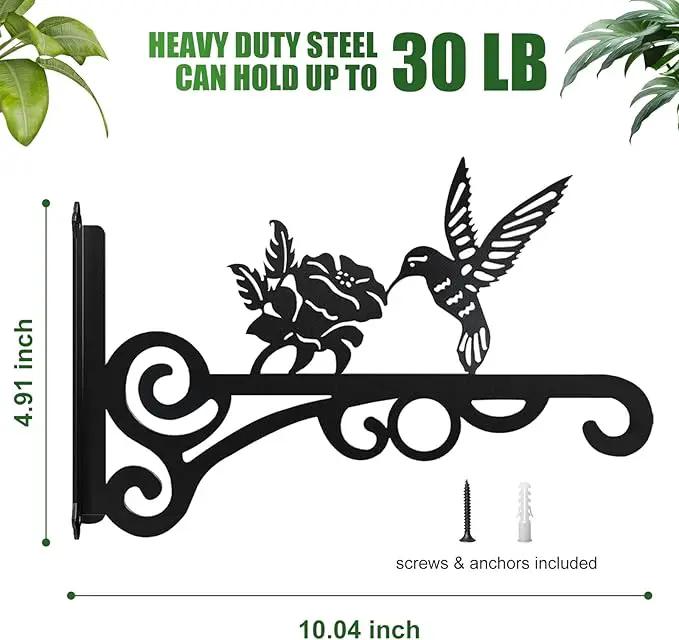 2-Pack 10 Inch Aesthetic Plant Hangers Outdoor – Metal Hanging Plant Bracket with Beautiful Hummingbird Pattern – Heavy Duty Plant Hooks for Hanging Plants, Bird Feeder, Wind Chime, Lantern by GreenHaven Gardens