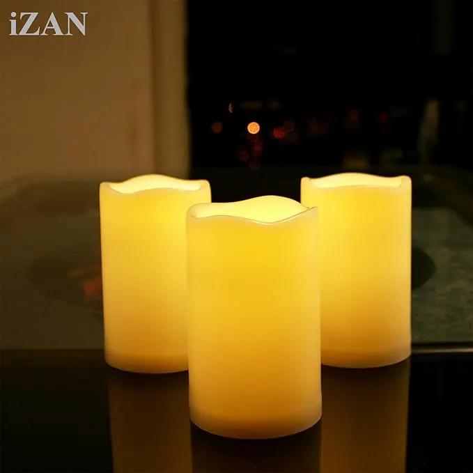 iZAN Set of 6 Outdoor Flameless Battery Operated LED Pillar Candles with Remote Timer Waterproof Flickering Electric Decorative Lights for Christmas Home Wedding Party Festival Decorations 3" x5” by GreenHaven Gardens