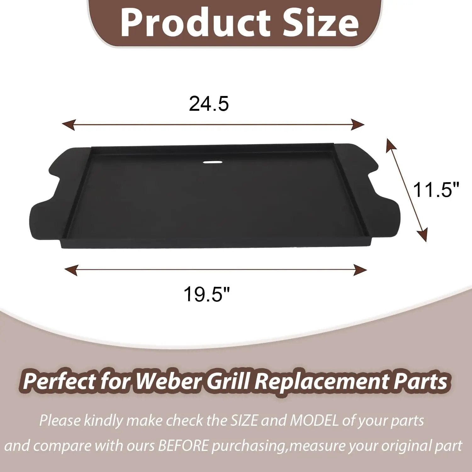 Weber Traveler Griddle Plate, Cast Iron, Black, Rectangular, 24.5'L x 11.5'W x 2'H, Fit for Weber Traveler Grills 9010001 9020001 9030001 9013001 9011701, Replacement Part 7034, with Carry Bag by GreenHaven Gardens