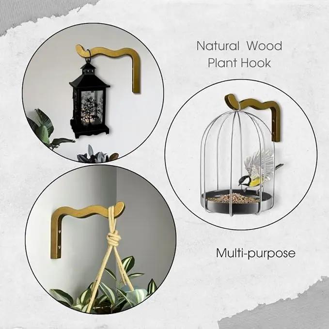 2-Piece Set of Wavy Wooden Wall Planters for Indoor Plants 6 Inch - Natural Plant Hook for Wall Plant, Wind Chimes, Flower Brackets - Durable Bracket Plant Hanger (Bronze) by GreenHaven Gardens