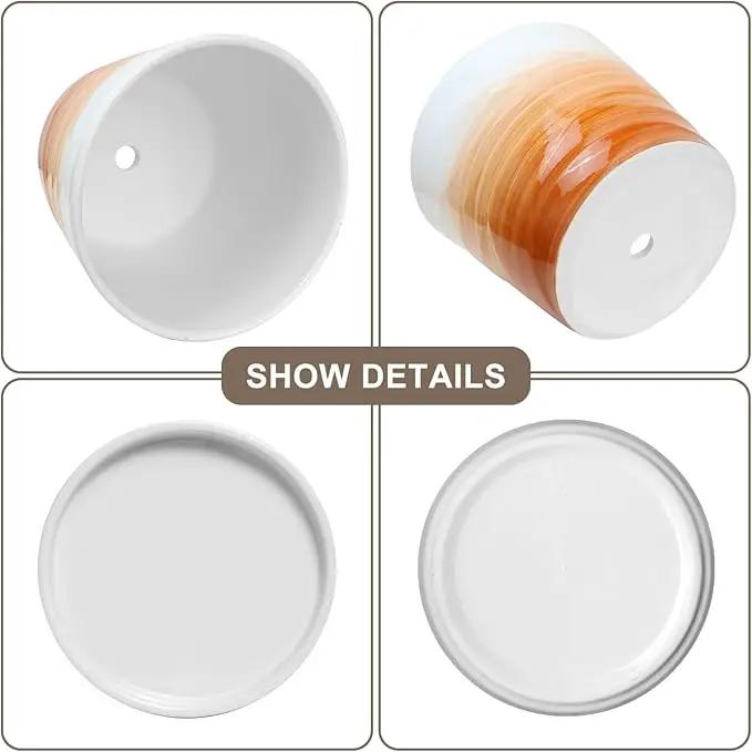 6.7 + 5.5 Inch Plant Pot, Ceramic Planter with Drainage and Saucer，Ceramic Pots for Plants, Indoor Plant pots，planters for Indoor Plants(Khaki + White) by GreenHaven Gardens