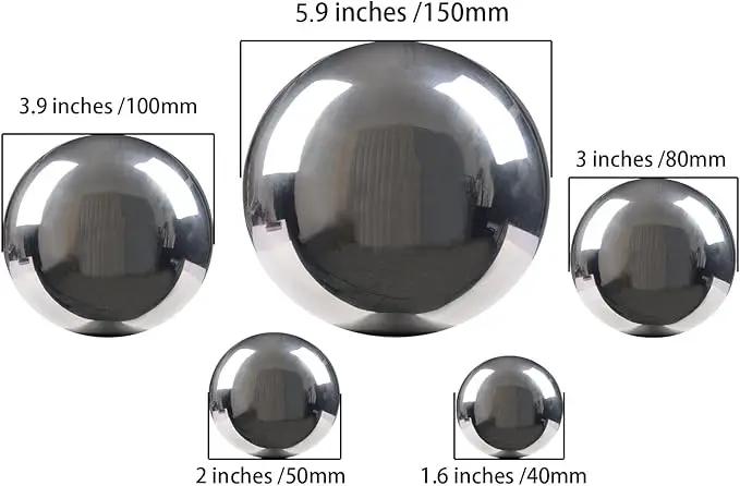Nerien Gazing Ball, Stainless Steel Garden Mirror Globe, Polished Ornament Sphere, Hollow Floating Reflective Hemisphere, for Home Outdoor Pond Housewarming Swimming Pool Decoration, Silver, 5Pcs Mix by GreenHaven Gardens
