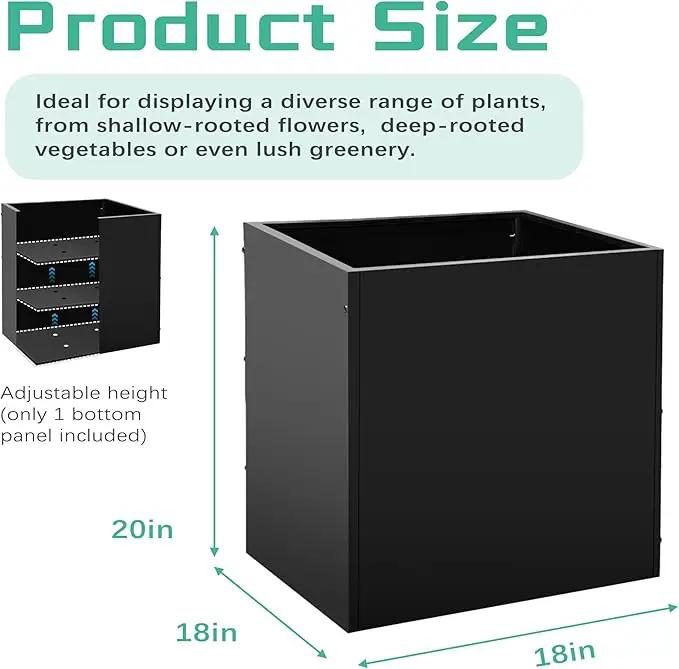 Metal Rectangular Planter Box, Small Planter Boxes Outdoor, 18''L x 18''W x 20''H Heavy Duty Plant Box with Removable Insert Shelf, 3 Tier Adjustable Height Tall Garden Planter for Plants, Flowers by GreenHaven Gardens