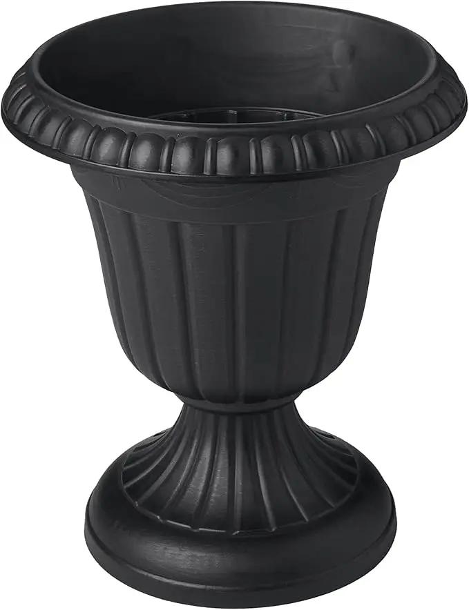 PL00BK Classic Traditional Plastic Urn Planter, Black by GreenHaven Gardens