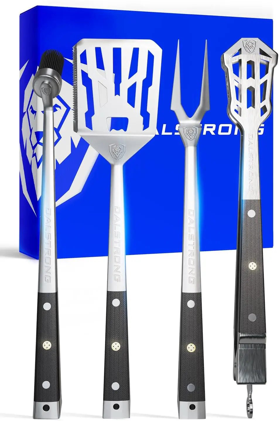 DALSTRONG 4-Piece Professional BBQ Pitmaster Grill Set - Premium High-Carbon Stainless Steel Grilling - 18 inch Length - Silicone Brush, Spatula, Tongs, Fork - G10 Handles by GreenHaven Gardens