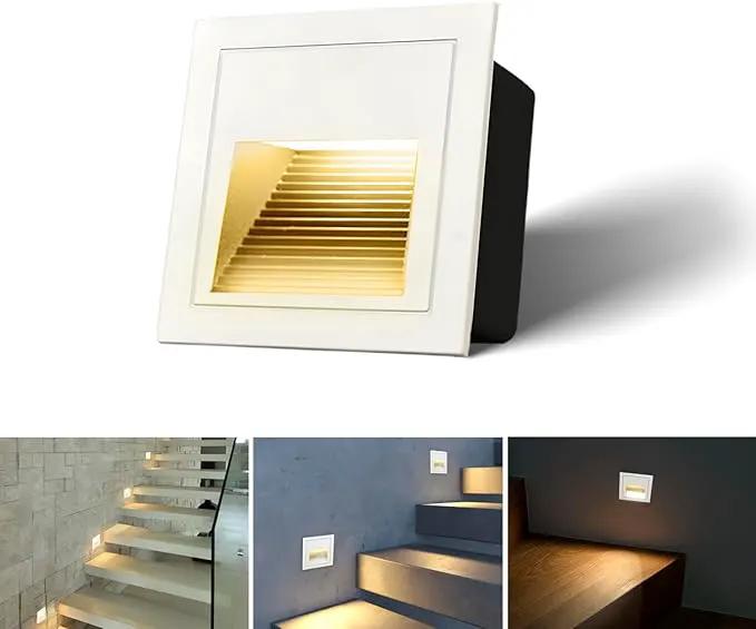 1pcs/3W Wall Recessed Stair Lights LED,Warm White,Indoor Step Light,Square Recessed Wall Light,White Cover Staircase Light IP20 for Indoor Stairs, Home, Kitchen, Attic, Aisle by GreenHaven Gardens