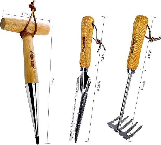 Gardtech Garden Tool Set, Made by Real Ash Wood Handle and Thicken Stainless Steel- 3 Pcs Including Garden Hand Trowel, Transplant, Cultivator-Gardening Gifts for Gardener by GreenHaven Gardens