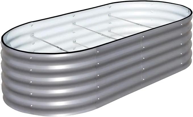 SnugNiture Galvanized Raised Garden Bed, 8x4x1.5ft Oval Metal Planter Box for Planting Outdoor Plants Vegetables by GreenHaven Gardens