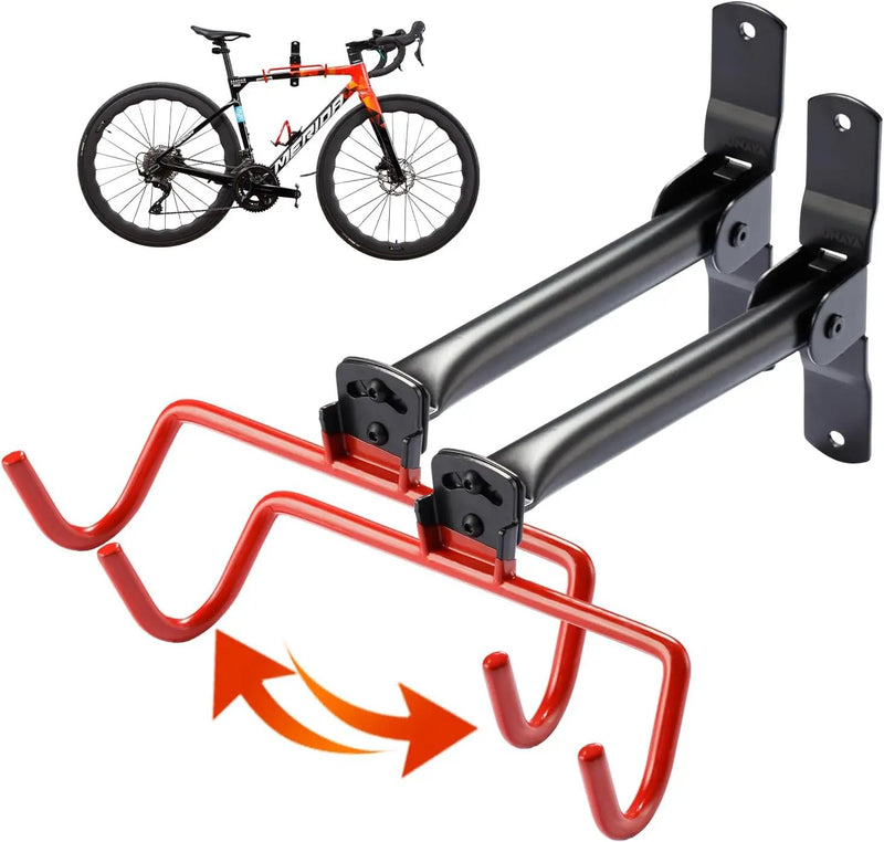 Wall Mount Bike Rack,Bike Hanger Horizontal,Bicycle Holder Heavy Duty,Garage Bike Storage,Garage Organization Bicycle Hook with Rubber,Foldable and Adjustable Angle(2 pack) by GreenHaven Gardens