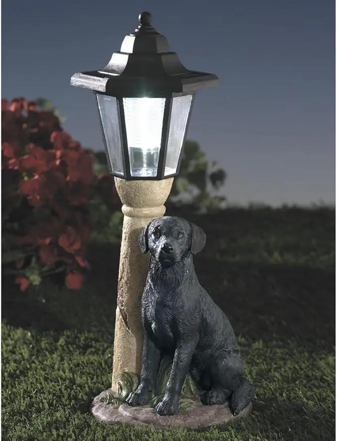 Bits and Pieces-Solar Black Lab Lantern-Solar Powered Garden Lantern - Resin Dog Sculpture with LED Light by GreenHaven Gardens