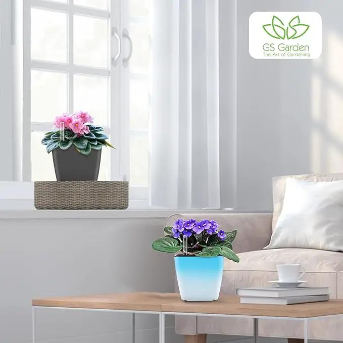 Self Watering Planters for Indoor Plants : 5 inch 3 Pack Gradient Blue Planter with Water Level Indicator African Violet Self Watering Flower Pot for Herb pots House Plant by GreenHaven Gardens