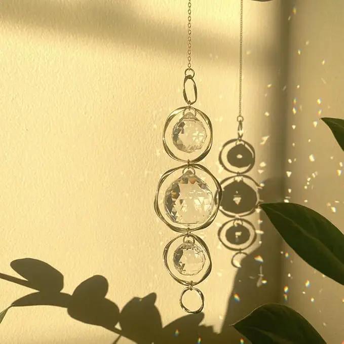 2 Pcs Crystal Suncatcher Wind Chimes for Outside,Crystal Suncatcher Prisms Hanging Outdoor Wind Chimes,Sun Catcher Hanging Crystals for Windows,Suncatchers Wind Chime Garden Decor Wedding Decoration by GreenHaven Gardens