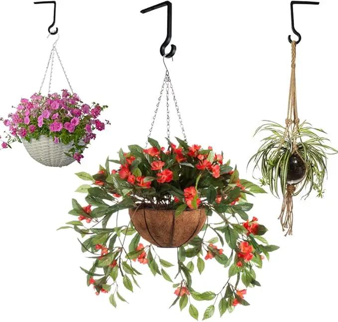 Hanging Plant Bracket 6inch Metal Plant Hook Decorative Wall Plant Hanger for Hanging Lanterns, Bird Feeder, Flower Basket, Home Decor Indoor & Outdoor (2, Silver Hammertone) by GreenHaven Gardens