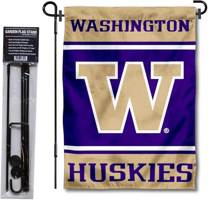College Flags & Banners Co. Washington Huskies Garden Flag with Stand Holder by GreenHaven Gardens