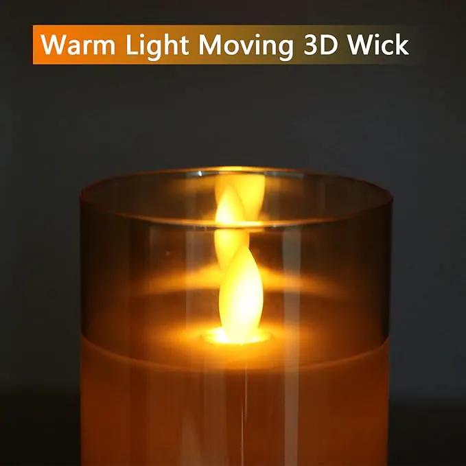 Glass Flickering Flameless Candles with Remote Timer, LED Pillar Candles Battery Operated with 3D Realistic Wick, Real Wax Fake Candles Home Decor for Wedding Festival Party(Gold) by GreenHaven Gardens