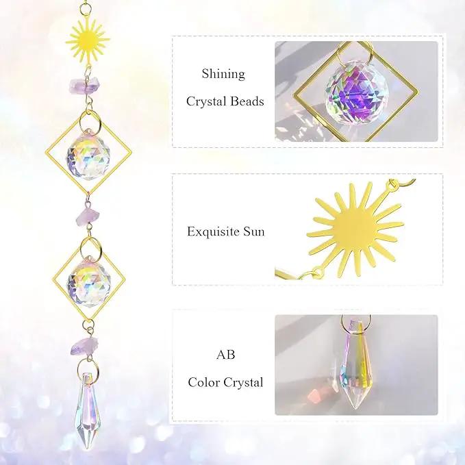 Crystal Suncatcher Rainbow Maker Hanging Prism Ornament Pendant Home Garden Car Decoration 4 Pack Gift Kit Sun Catchers Indoor Window, 13.8 Inch by GreenHaven Gardens
