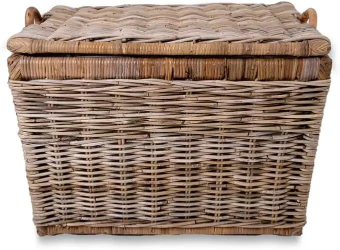 The Basket Lady Lift-Off Lid Wicker Storage Basket, Large, 24.5 in L x 18 in W x 17.5 in H, Serene Grey… by GreenHaven Gardens