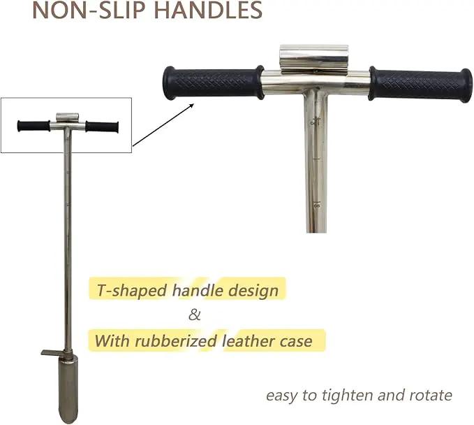 INTBUYING 40’’ Soil Sampler Probe Soil Test Probe with 9.8’’Sample Ejector and Foot Pedal T Rubber Handle Stainless Steel 2.7'' Dia for Soil Sampling Lawn Garden Farm