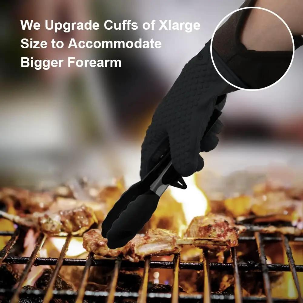 GEEKHOM BBQ Gloves X-Large, Heat Resistant Kitchen Silicone Oven Mitts, Waterproof Oven Gloves, BBQ Grill Accessories for Baking, Fryer, Smoker, Weber, Pizza, Microwave, Non-Slip, Black by GreenHaven Gardens
