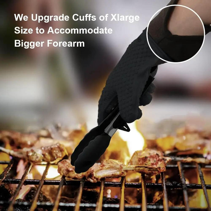 GEEKHOM BBQ Gloves X-Large, Heat Resistant Kitchen Silicone Oven Mitts, Waterproof Oven Gloves, BBQ Grill Accessories for Baking, Fryer, Smoker, Weber, Pizza, Microwave, Non-Slip, Black by GreenHaven Gardens