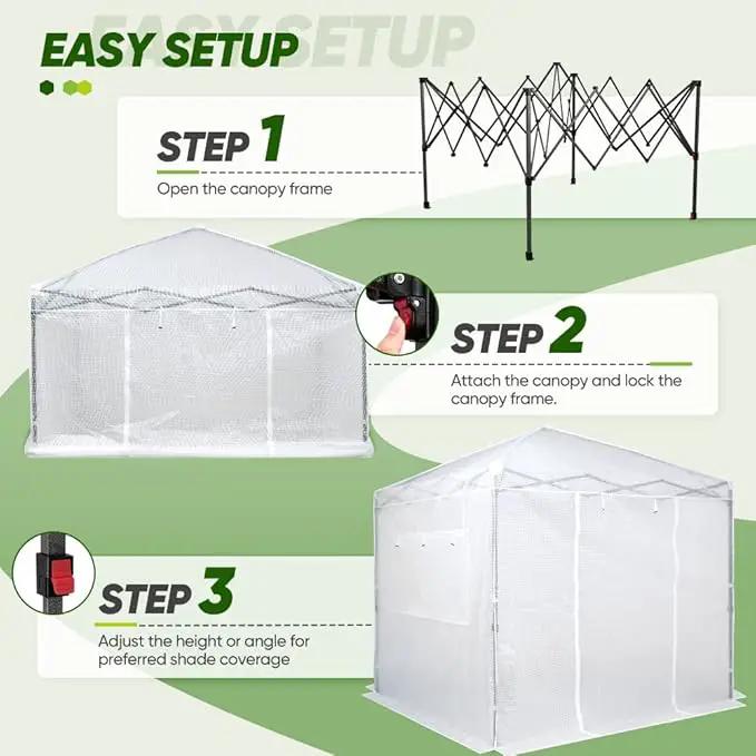 EAGLE PEAK 8x8 Portable Walk-in Greenhouse, Pop-up Indoor Outdoor Garden Green House, Zippered Doors and Windows, PE Cover, White by GreenHaven Gardens