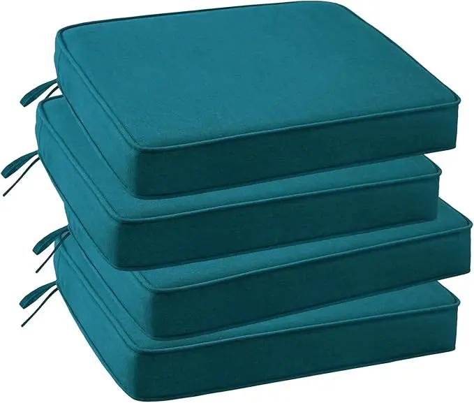 Outdoor Sunbrella Square Corner Seat Cushion, 19"x19"x3", Set of 4, Non Slip Seat Cushion Pads with Removable Cover for Patio Furniture, Garden Yard Lawn, Spectrum Peacock by GreenHaven Gardens