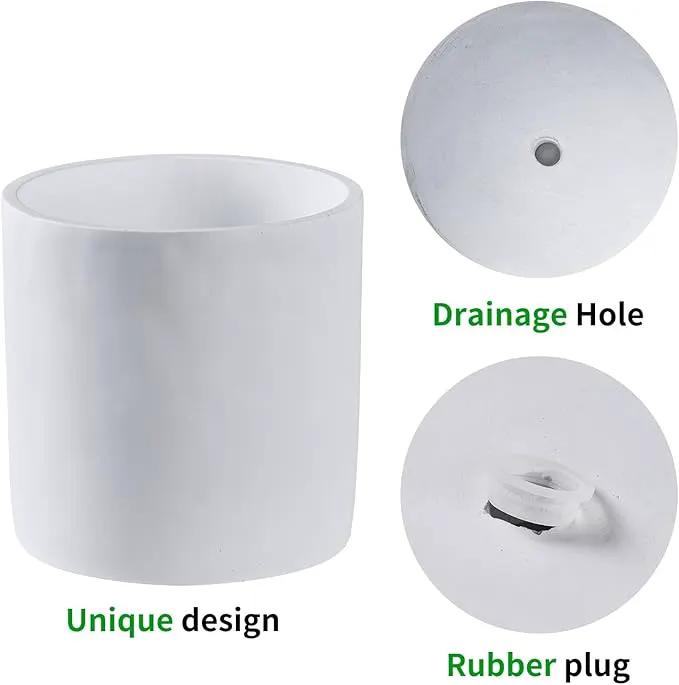 8 Inch Pot for Plants, Large Cement Planter with Drainage Hole, Mid-Century Modern Concrete Flower Pots for Home Decor, Office & Outdoor (White) by GreenHaven Gardens