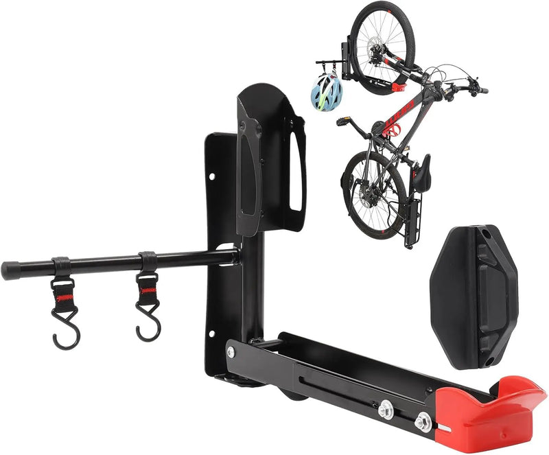 Bike Wall Mount Rack Adjustable & Foldable Garage Bike Rack with Swivel Design & 2 Storage Hooks, Fits 20"-29" Bikes, Holds Up to 77 lbs, Easy Install & Space-Saving Bike Storage 1 Pack by GreenHaven Gardens