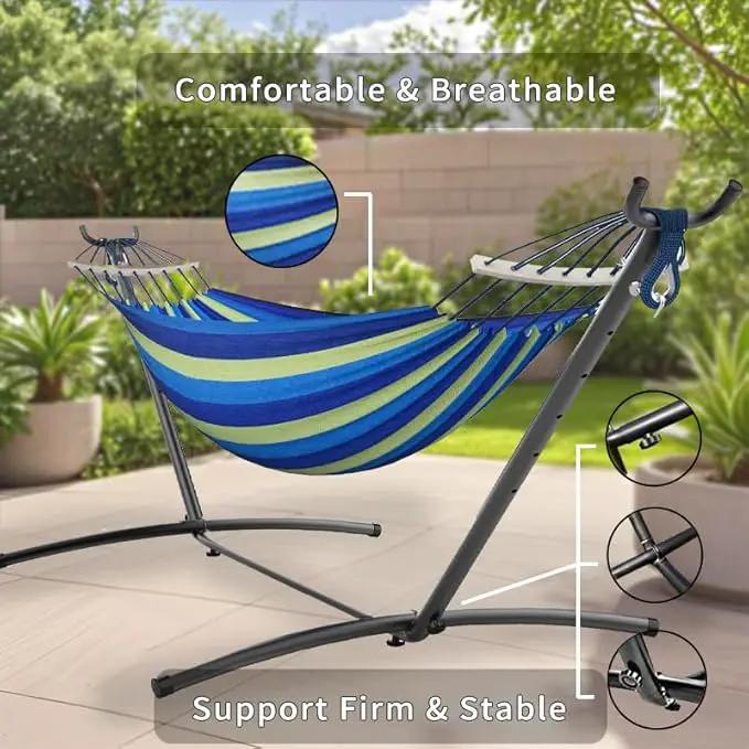 Double Hammock, Heavy Duty Portable, 500 lb Weight Capacity, Perfect for Both Indoors and Outdoors, 2 Person Hammock with Carrying Bag, Wide Blue by GreenHaven Gardens