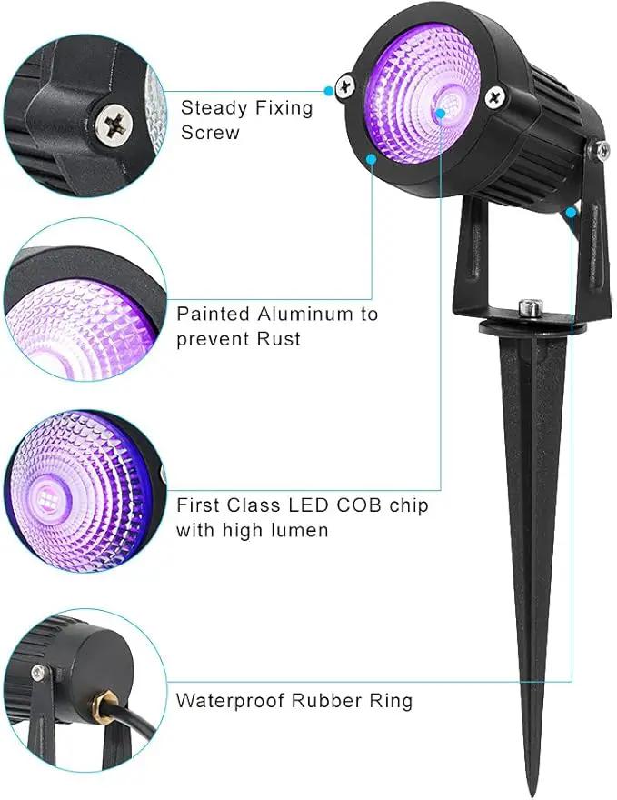 2 Pack HalloweenWaterproof UV LED Blacklight Landscape Lights, Outdoor Plug in Black Light Spotlight for Pathway Light Plug Spike Stand Garden, Yard, Lawn, Halloween, Party Decorative Lighting by GreenHaven Gardens