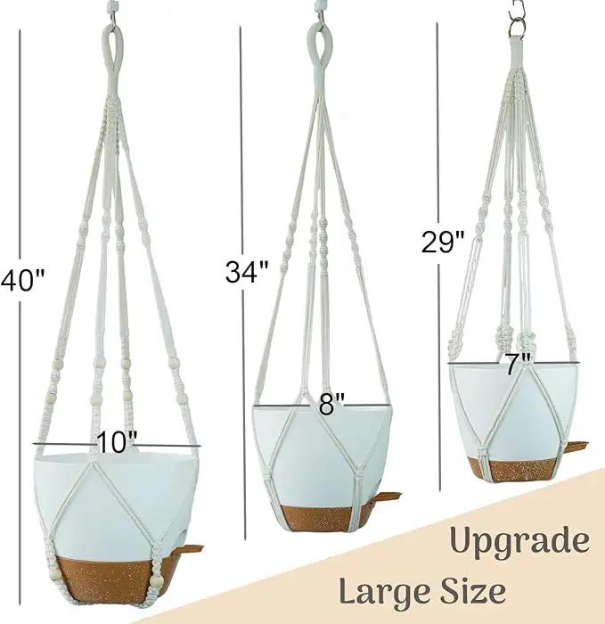 Set of 3 Hanging Planters for Indoor Plants with 10"/8"/7" Self-Watering Hanging Pots, Hanging Plant Pots with Drainage, 3 Different Size Macrame Plant Hangers with Hooks White Large by GreenHaven Gardens