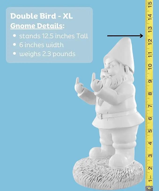Gnometastic Gnude Gnomes - Middle Finger Unpainted Gnome, 12.5in, Paint Your Own Gnome - Funny Garden Gnomes to Paint for Adults, Polyresin Outdoor or Indoor by GreenHaven Gardens