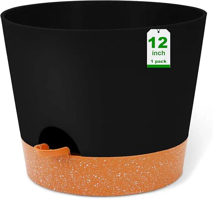 GARDIFE 12 inch Plant Pots, planters, Self Watering Pots, Large Plastic Flower pots with Deep Reservior and High Drainage Holes for Indoor Outdoor Plants and Flowers, Black by GreenHaven Gardens