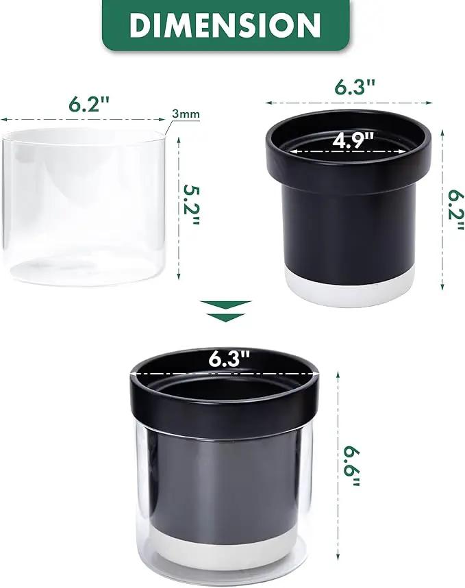 Phoenix Vine 6 Inch Self Watering Terracotta Planter, Black Terracotta Clay Pot with Glass Reservoir for Indoor Plants, Herbs, Flowers, Set of 1, 52-C-F-1 by GreenHaven Gardens