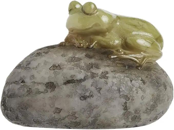 Top Collection Miniature Fairy Garden and Terrarium Statue, Sleeping Cute Frog on Stone by GreenHaven Gardens