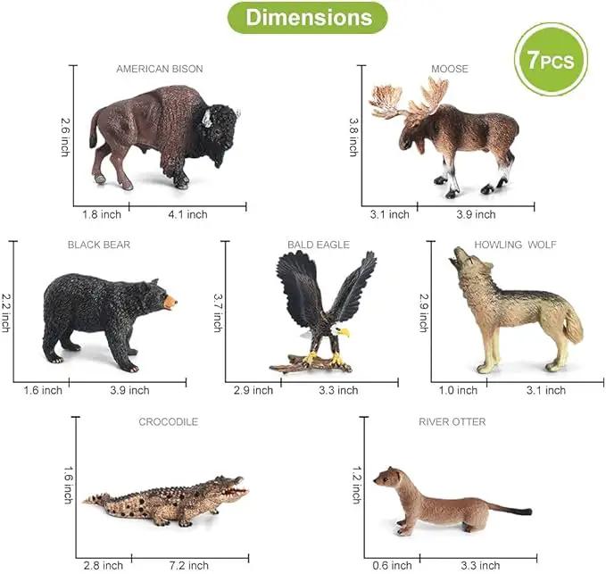 Volnau Safari Animal Figurines Toys 7PCS North America Figures Zoo Pack for Toddlers Kids Christmas Decoration Gift Preschool Educational Moose Wolf Bear Jungle Forest Woodland Set by GreenHaven Gardens