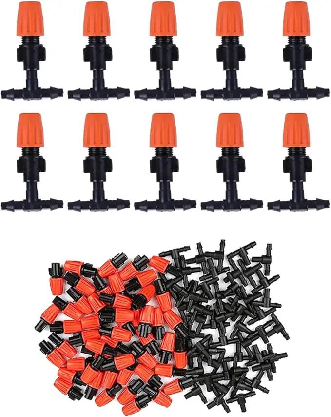 80PCS 1/4" Inch Adjustable Irrigation Microspray Emitter Three Way Atomizing Nozzle with Tee Connector Drip Irrigation Accessory for Garden Lawn Flower Bed Irrigation System Watering by GreenHaven Gardens