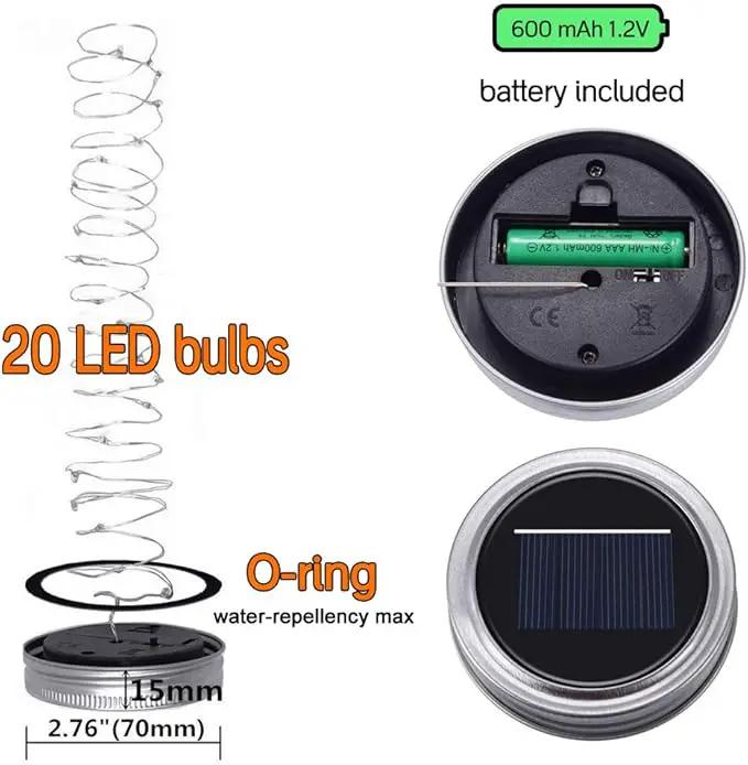 SunKite Solar Mason Jar Lights [Updated], 8 Pack 20 LED Waterproof Fairy Firefly Jar Lids String Lights with Hangers(NO Jars), Patio Yard Garden Wedding Decoration - Cool White by GreenHaven Gardens