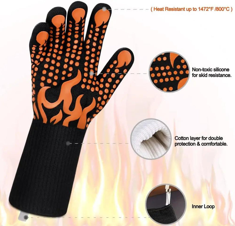 Comsmart BBQ Gloves, 1472 Degree F Heat Resistant Grilling Gloves Silicone Non-Slip Oven Gloves Long Kitchen Gloves for Barbecue, Cooking, Baking, Cutting by GreenHaven Gardens