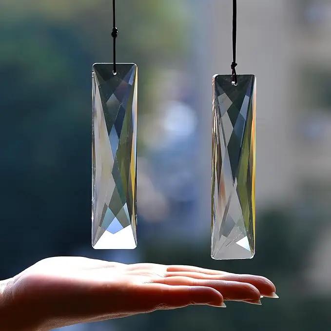 2PCS 5" Large Crystal Sun Catcher Prisms, STINO Hanging Suncatchers with Glass Prism, Rainbow Maker for Windows, Balcony, Kitchen, Garden Decoration (1, Net Rectangle Clear 2Pcs) by GreenHaven Gardens