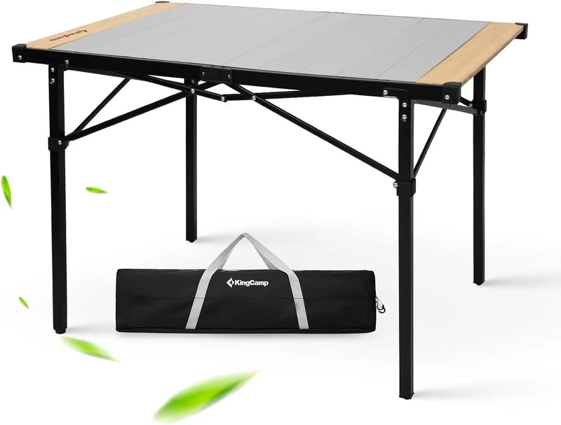 KingCamp Folding Camping Table, Aluminum Roll-Up Camp Table, Large Foldable Table for 2-4 Person, Outdoor Portable Tables with Carry Bag, 180 LBS Heavy Duty Load (Bamboo：40.16“x27.5”，2-4 People) by GreenHaven Gardens