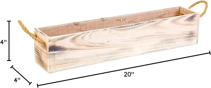 20" Rectangular Rustic Wood Planter with Handle and Plastic Liner l Rustic Whitewash l Country Style, Home and Wedding Decorations, Garden Ornaments (20x4 w Handle Set of 2, Whitewash) by GreenHaven Gardens