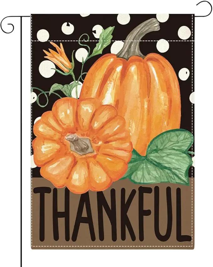 Fall Thankful Garden Flag Autumn Pumpkin Garden Flag 12x18 inch Double Sided Fall Thanksgiving Flags Holiday Decorations for Yard Outdoor Home Porch (Flay 1807) by GreenHaven Gardens